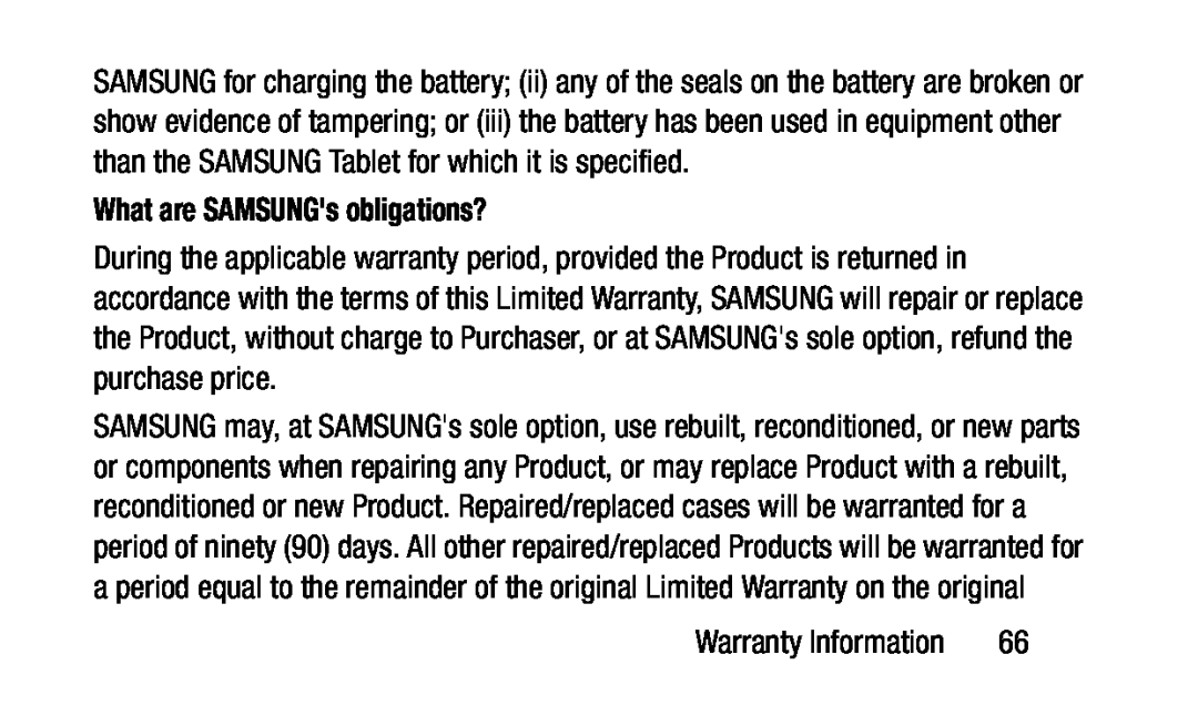 What are SAMSUNG's obligations Galaxy Tab 3 Lite Wi-Fi