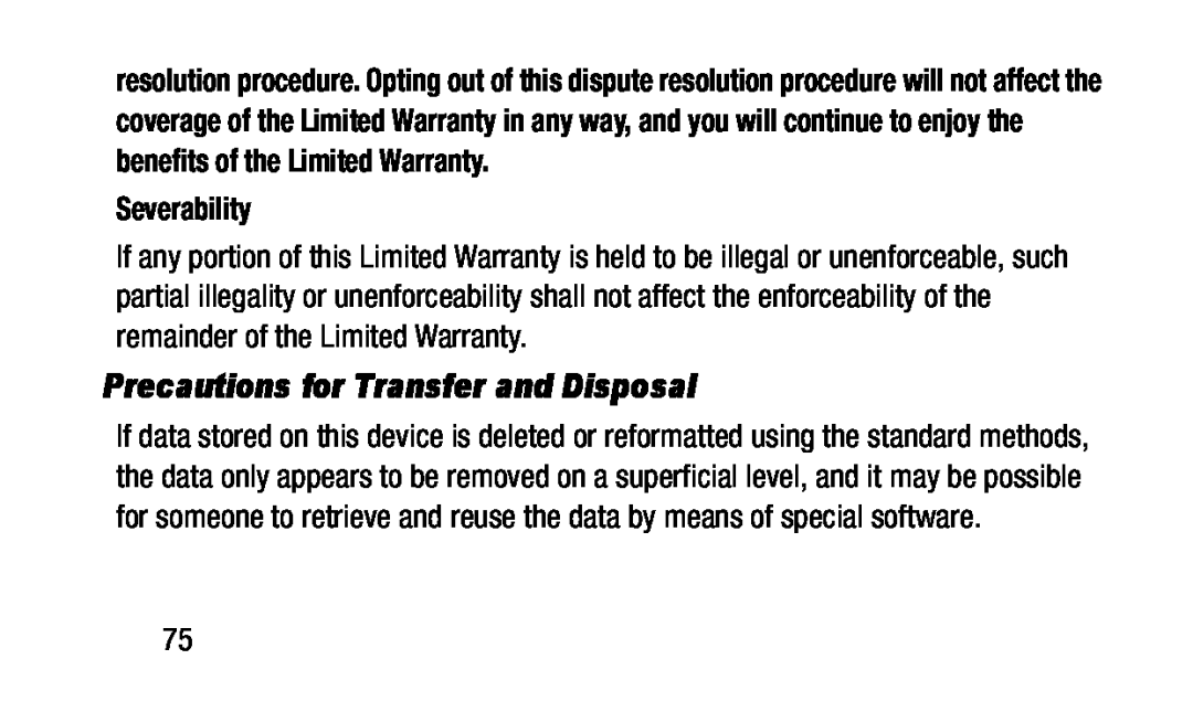 Precautions for Transfer and Disposal Galaxy Tab 3 Lite Wi-Fi