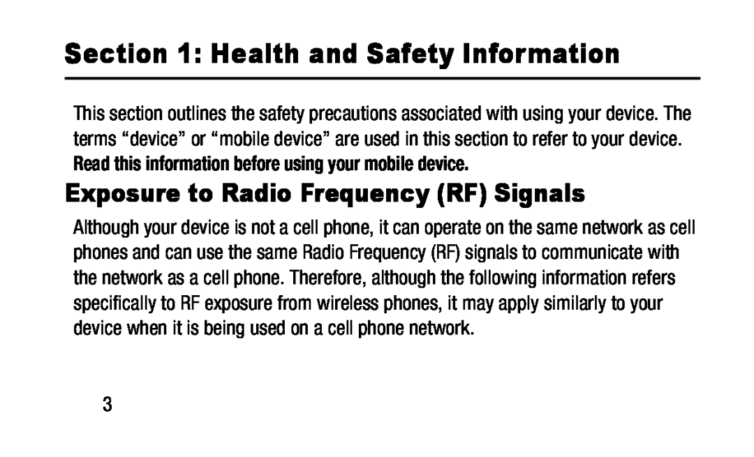 Read this information before using your mobile device Exposure to Radio Frequency (RF) Signals