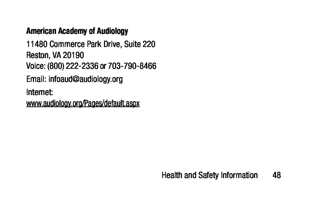 American Academy of Audiology 11480 Commerce Park Drive, Suite 220 Reston, VA