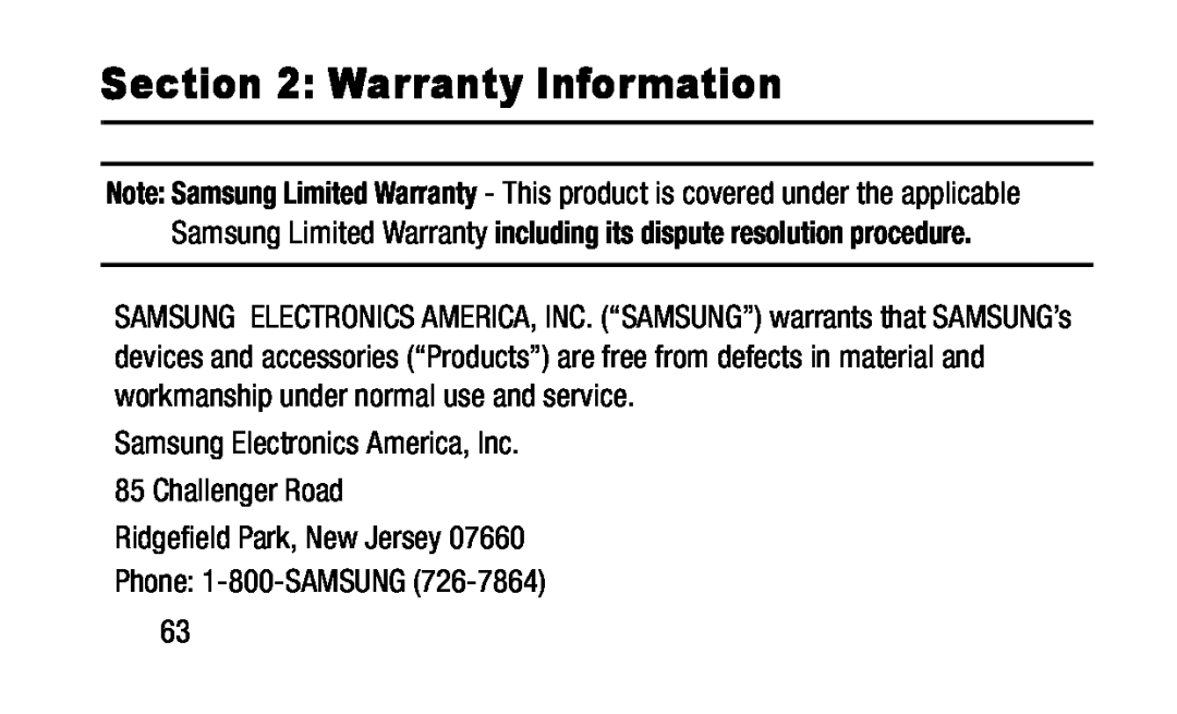 Section 2: Warranty Information Galaxy Tab 3 Lite Wi-Fi