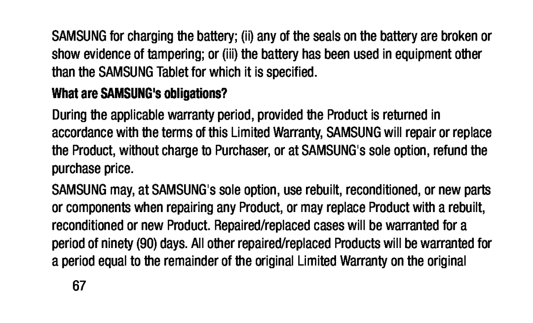 What are SAMSUNG's obligations Galaxy Tab 3 Lite Wi-Fi