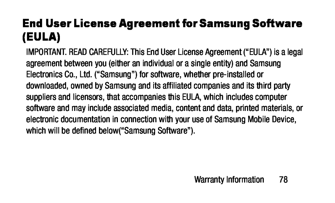 End User License Agreement for Samsung Software (EULA) Galaxy Tab 3 Lite Wi-Fi