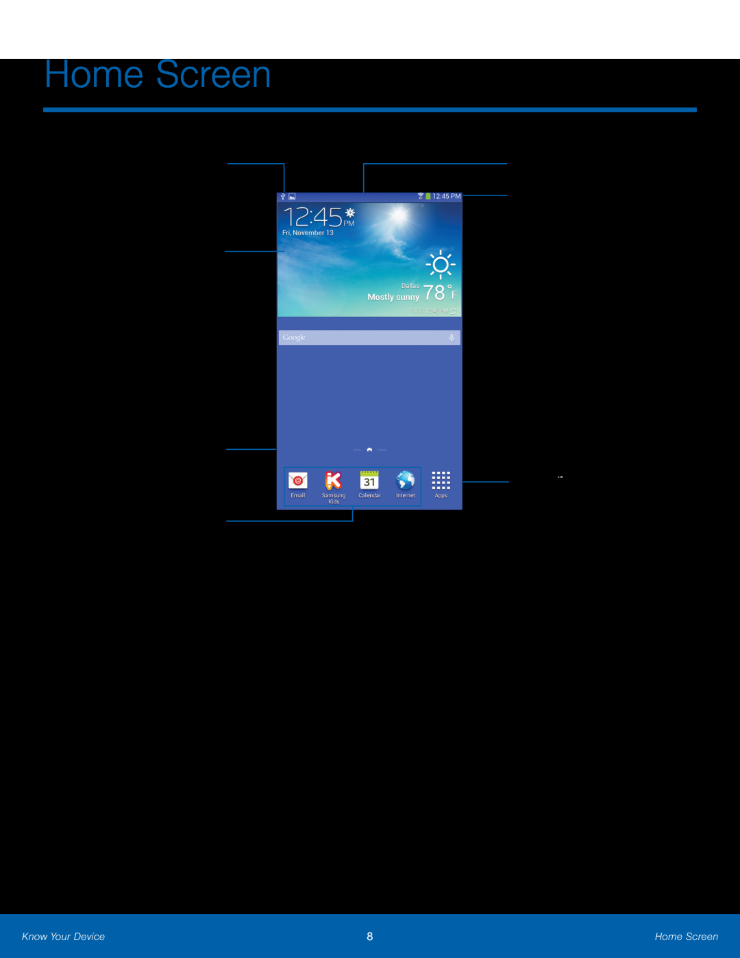 Status bar Status icons Galaxy Tab 3 Lite Wi-Fi