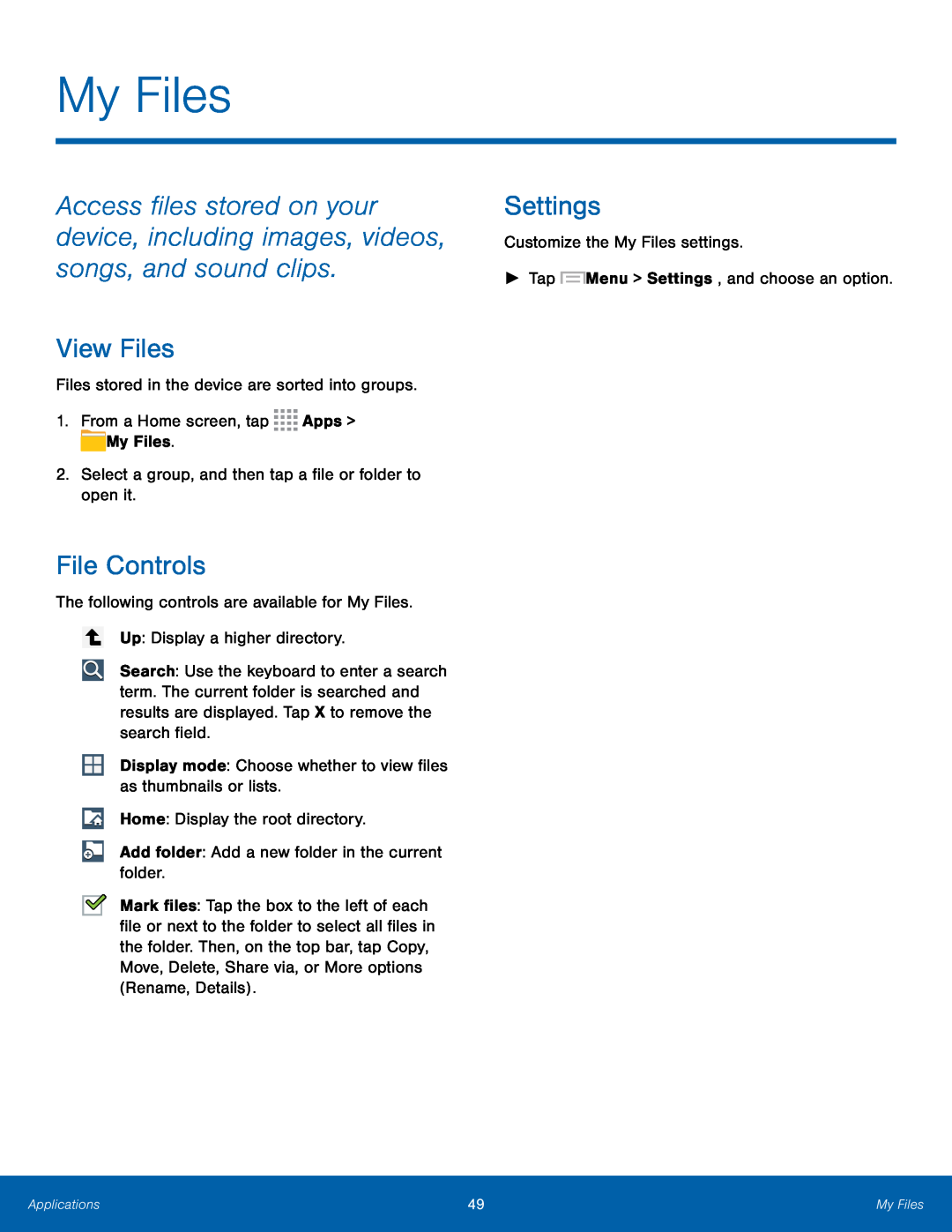 File Controls Galaxy Tab 3 Lite Wi-Fi