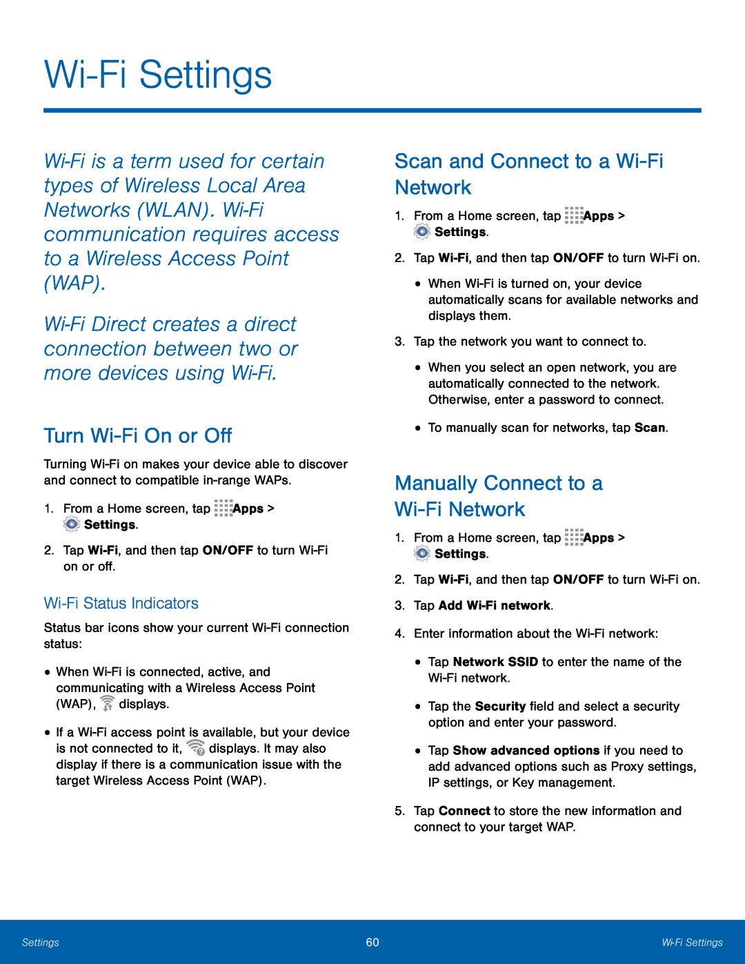 Wi-FiStatus Indicators Turn Wi-FiOn or Off