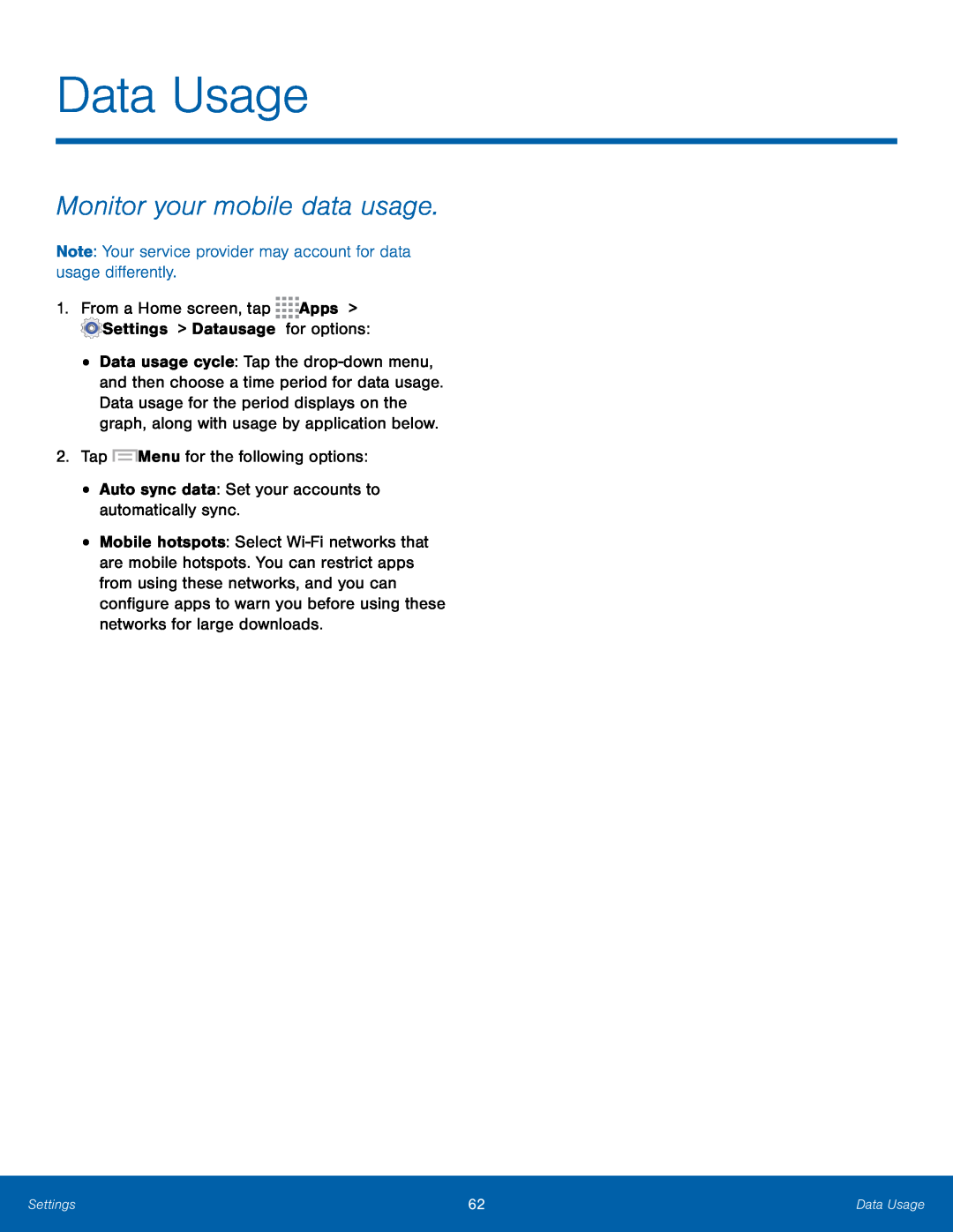 Monitor your mobile data usage Galaxy Tab 3 Lite Wi-Fi