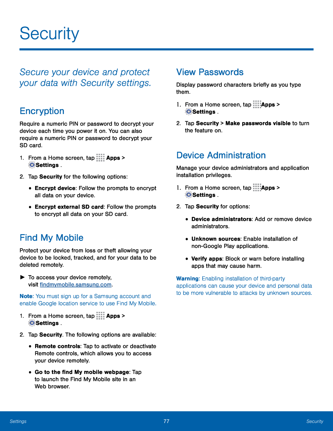 Secure your device and protect your data with Security settings Encryption