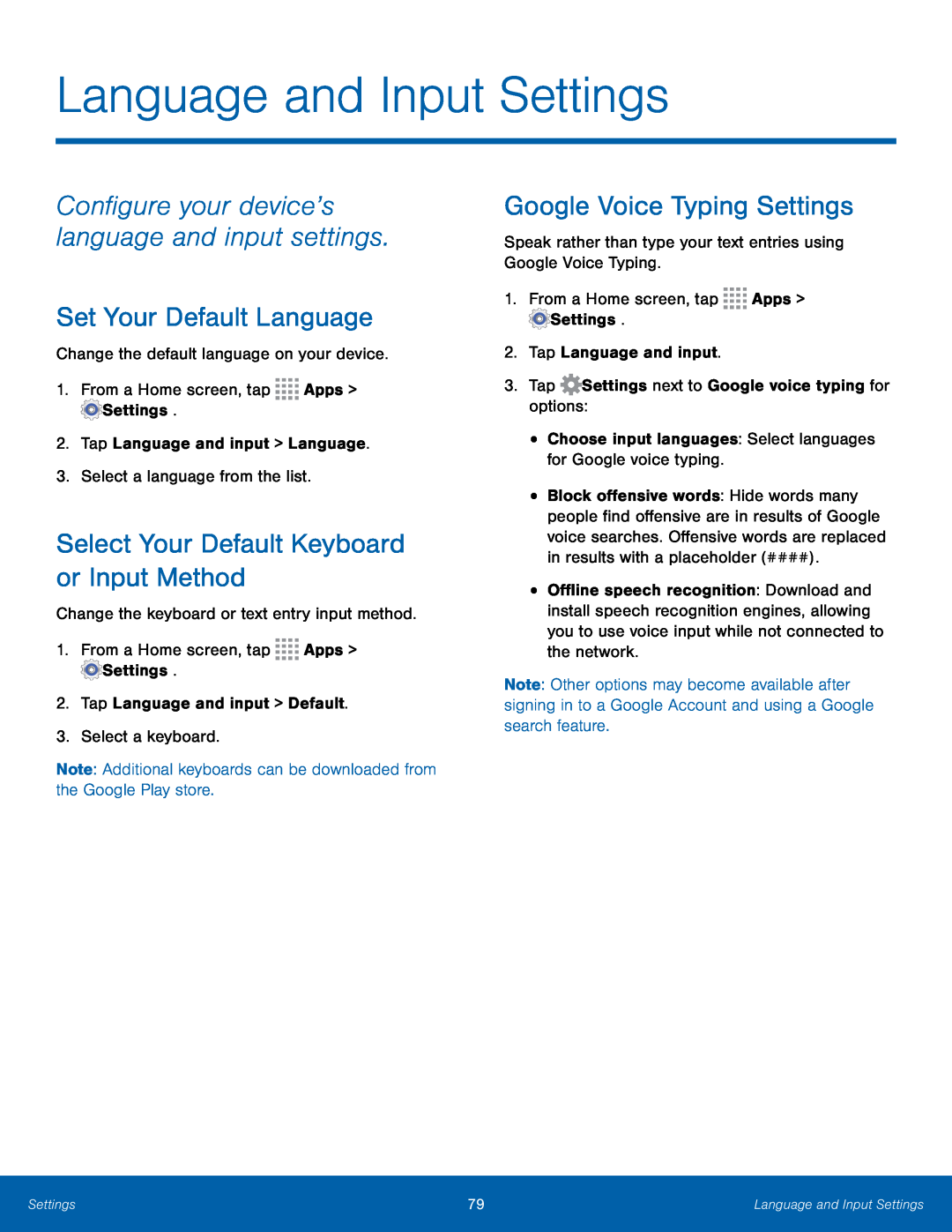 Select Your Default Keyboard or Input Method Galaxy Tab 3 Lite Wi-Fi