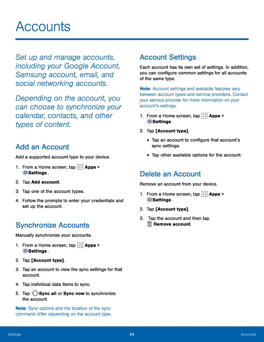 Add an Account Synchronize Accounts