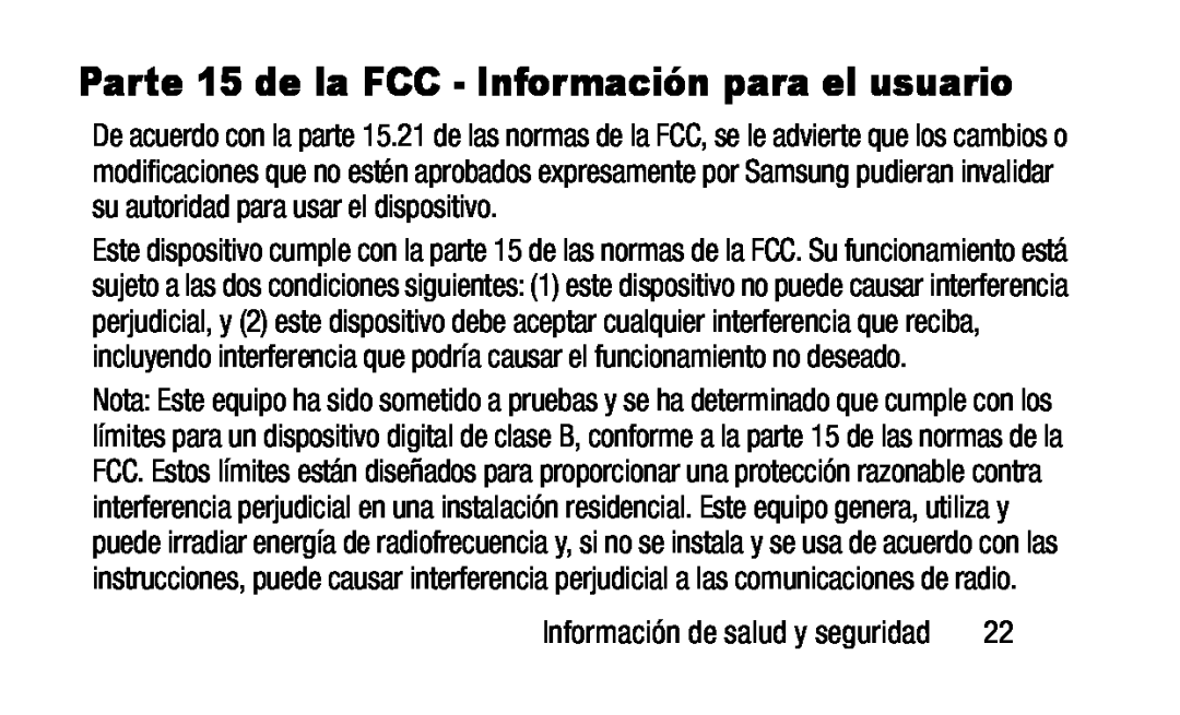 Parte 15 de la FCC - Información para el usuario Galaxy Tab 3 Lite Wi-Fi