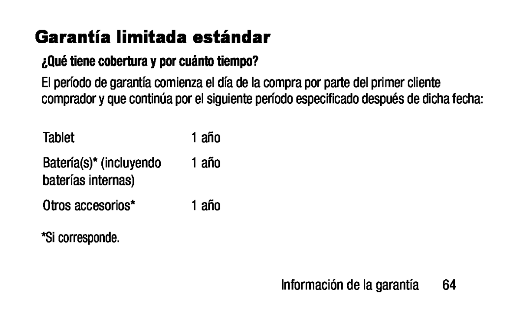 Información de la garantía Tablet