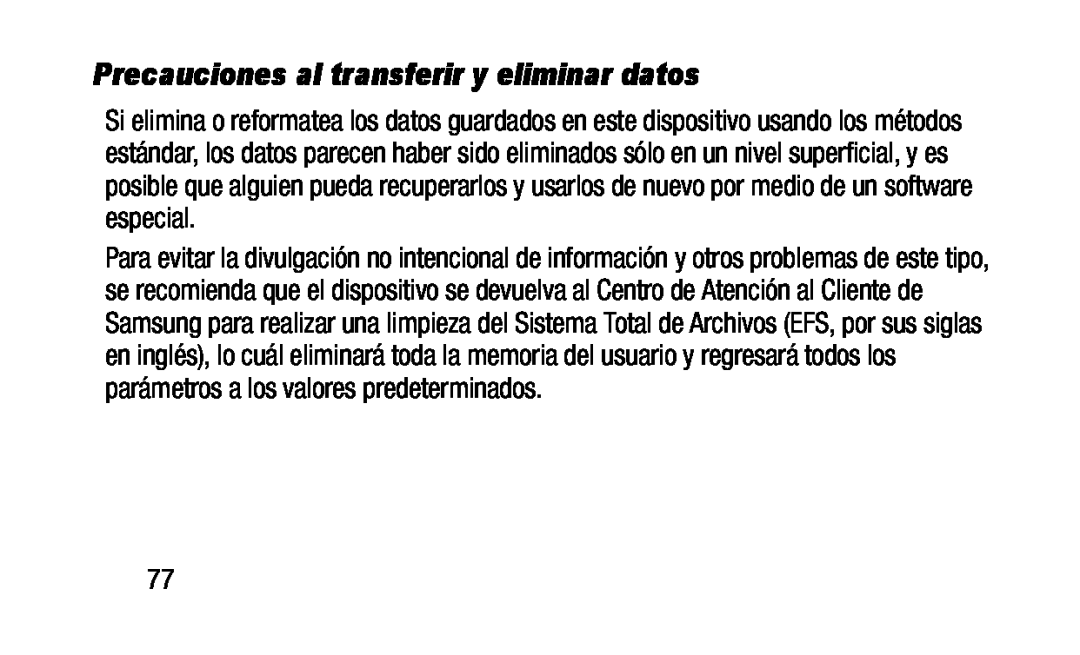 Precauciones al transferir y eliminar datos Galaxy Tab 3 Lite Wi-Fi