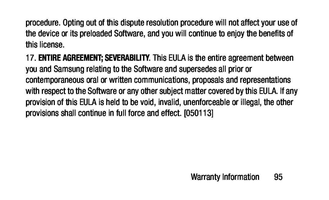 ENTIRE AGREEMENT; SEVERABILITY Galaxy Tab 3 7.0 Wi-Fi