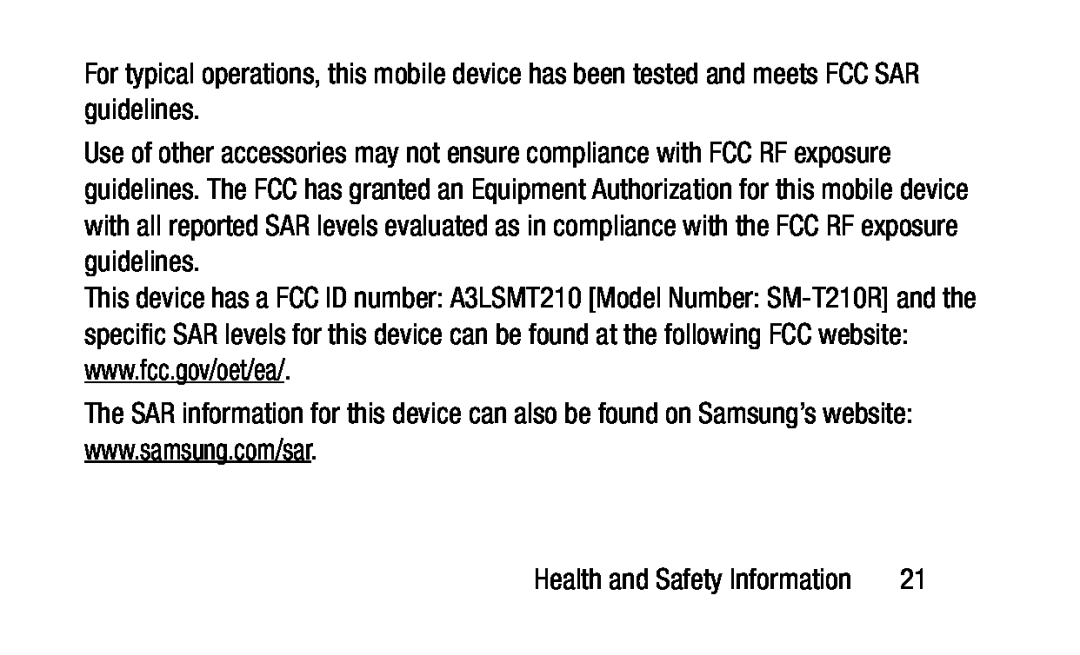 www.samsung.com/sar Galaxy Tab 3 7.0 Wi-Fi