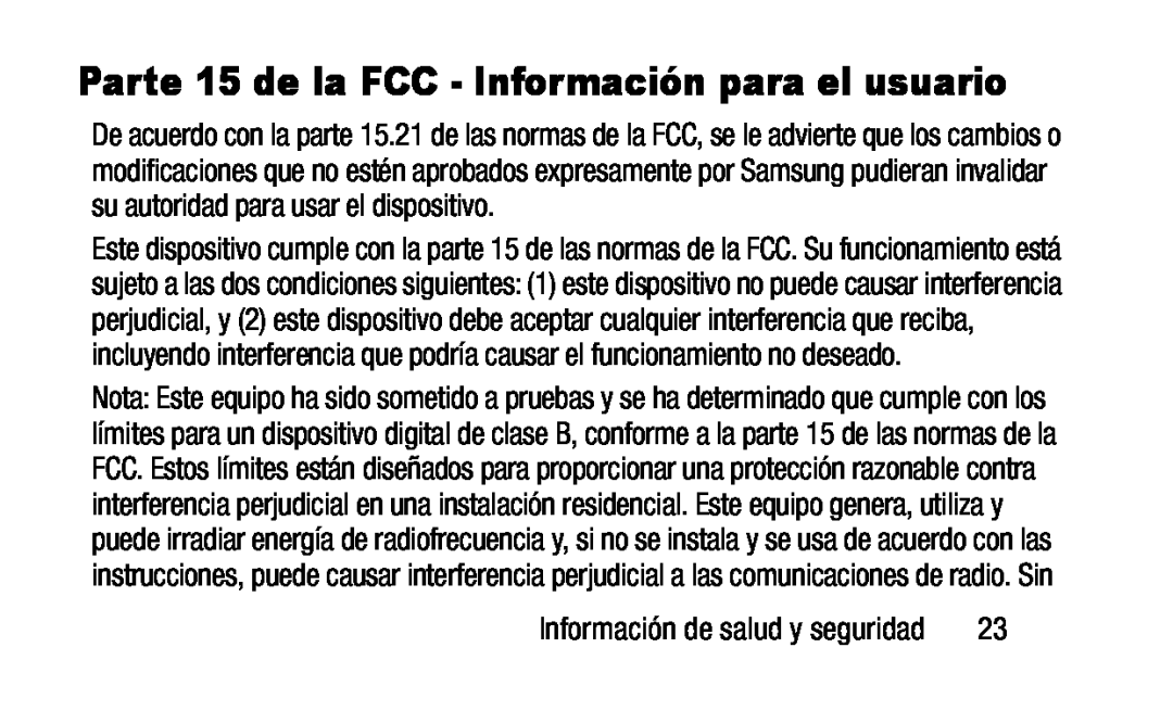 Parte 15 de la FCC - Información para el usuario Galaxy Tab 3 7.0 Wi-Fi