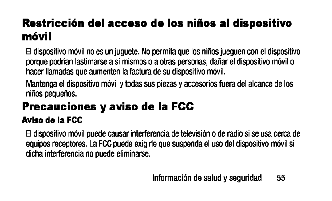 Aviso de la FCC Restricción del acceso de los niños al dispositivo móvil