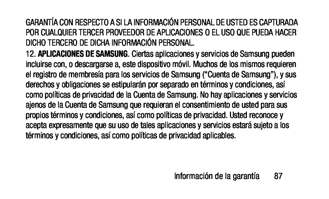 Información de la garantía APLICACIONES DE SAMSUNG