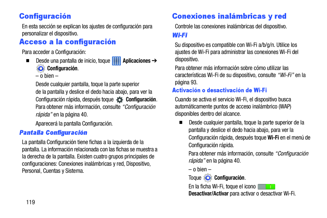 Pantalla Configuración Acceso a la configuración