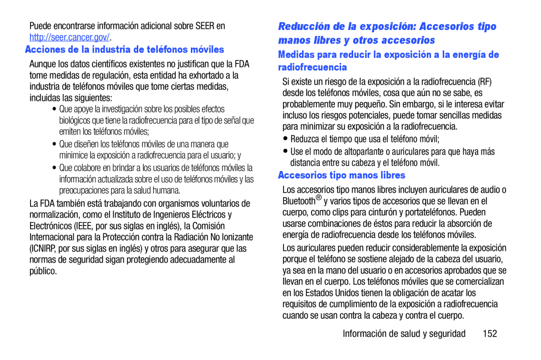 Acciones de la industria de teléfonos móviles Reducción de la exposición: Accesorios tipo manos libres y otros accesorios