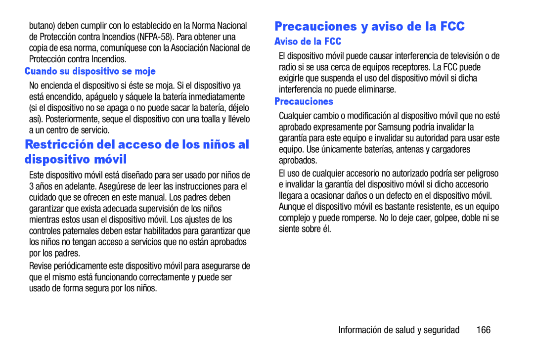 Restricción del acceso de los niños al dispositivo móvil Precauciones y aviso de la FCC