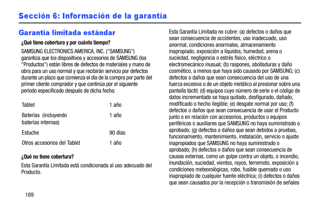 Garantía limitada estándar Sección 6: Información de la garantía