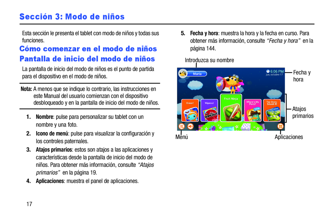 Sección 3: Modo de niños Galaxy Tab 3 7.0 Kids Wi-Fi