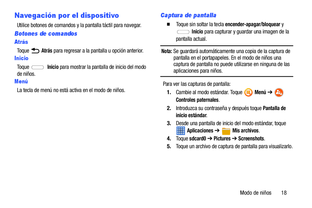 Navegación por el dispositivo Galaxy Tab 3 7.0 Kids Wi-Fi