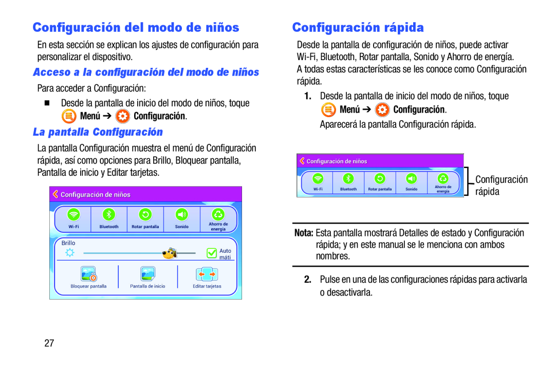 La pantalla Configuración Configuración del modo de niños