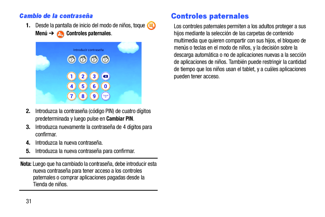 Cambio de la contraseña Controles paternales