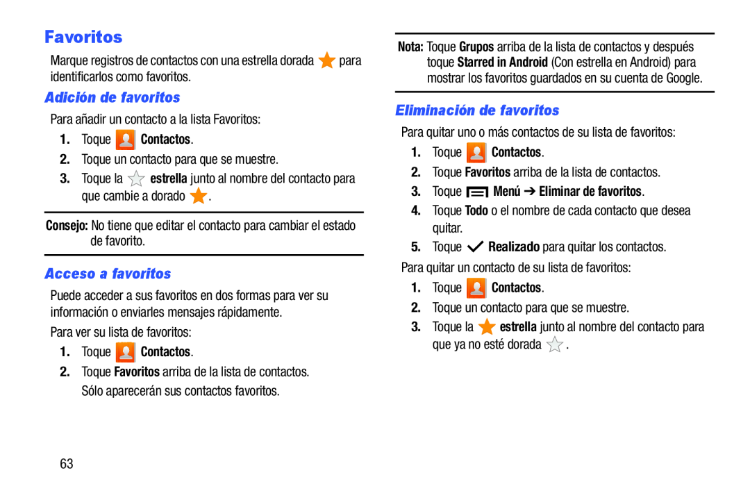 Adición de favoritos Acceso a favoritos