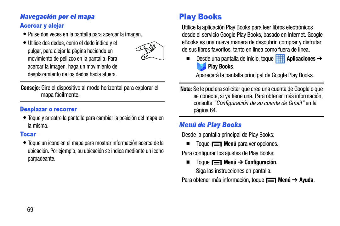 Navegación por el mapa Menú de Play Books