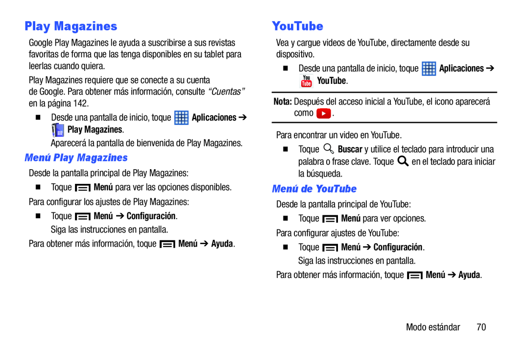 Menú de YouTube Galaxy Tab 3 7.0 Kids Wi-Fi