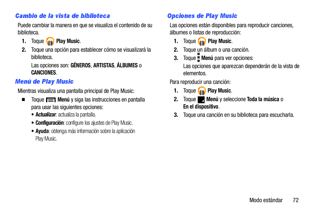 Menú de Play Music Galaxy Tab 3 7.0 Kids Wi-Fi