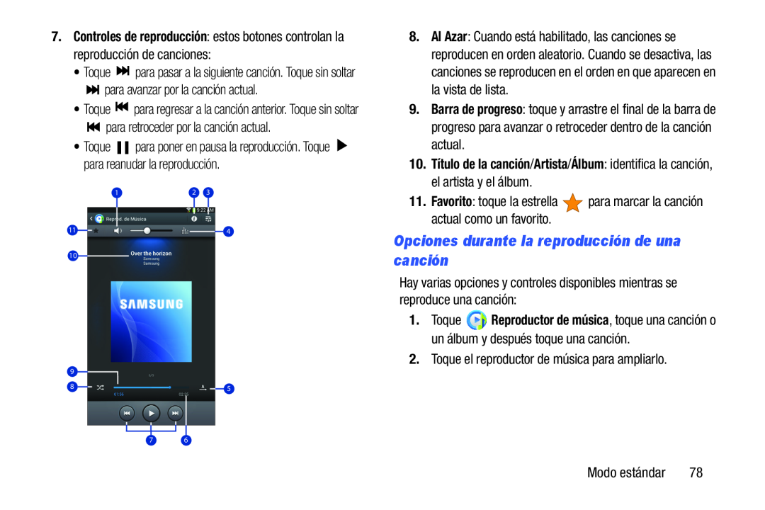 Opciones durante la reproducción de una canción