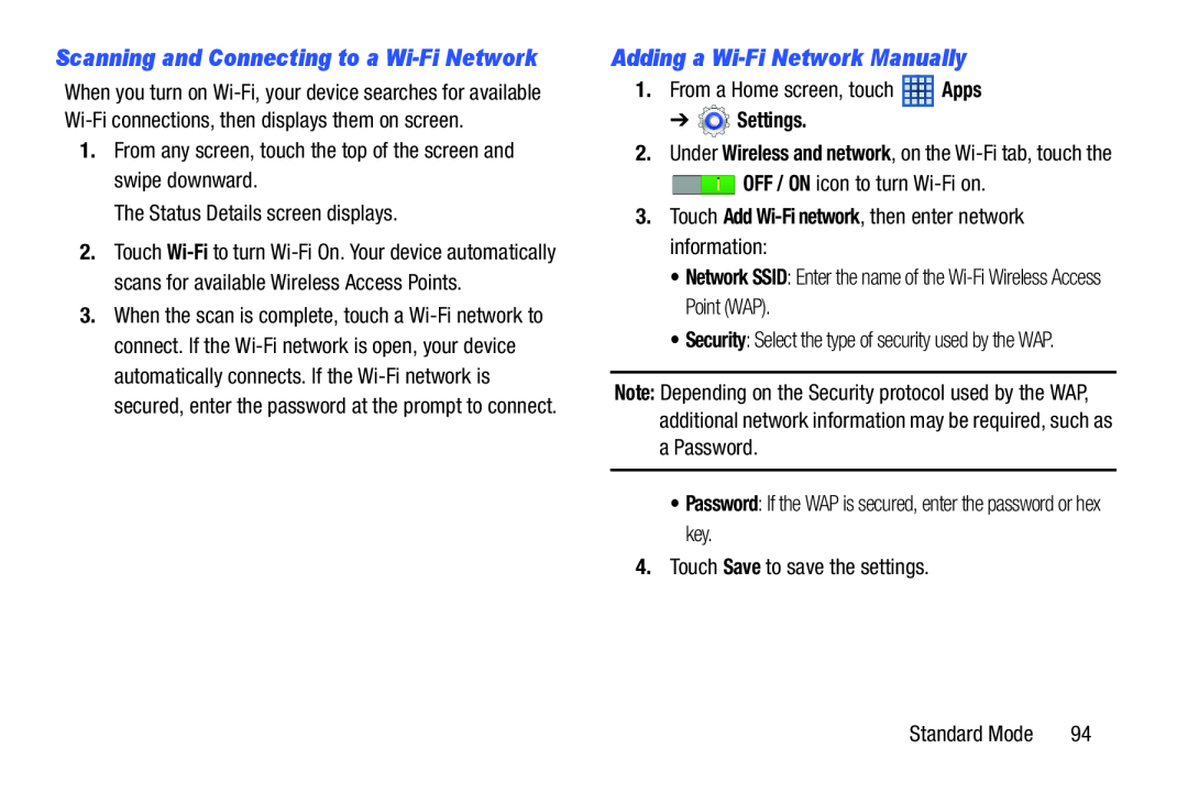 Adding a Wi-FiNetwork Manually Galaxy Tab 3 7.0 Kids Wi-Fi