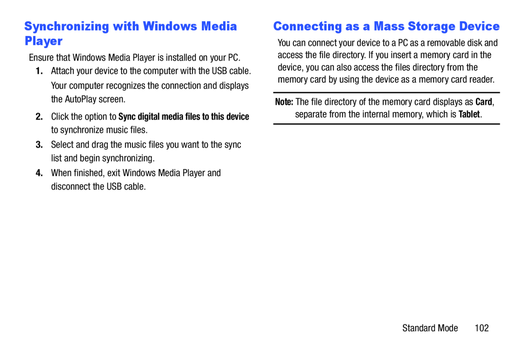 Synchronizing with Windows Media Player Connecting as a Mass Storage Device