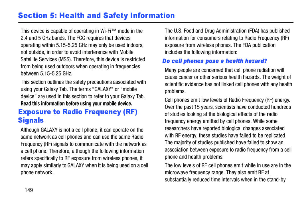 Section 5: Health and Safety Information Galaxy Tab 3 7.0 Kids Wi-Fi