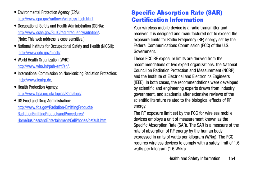 Specific Absorption Rate (SAR) Certification Information