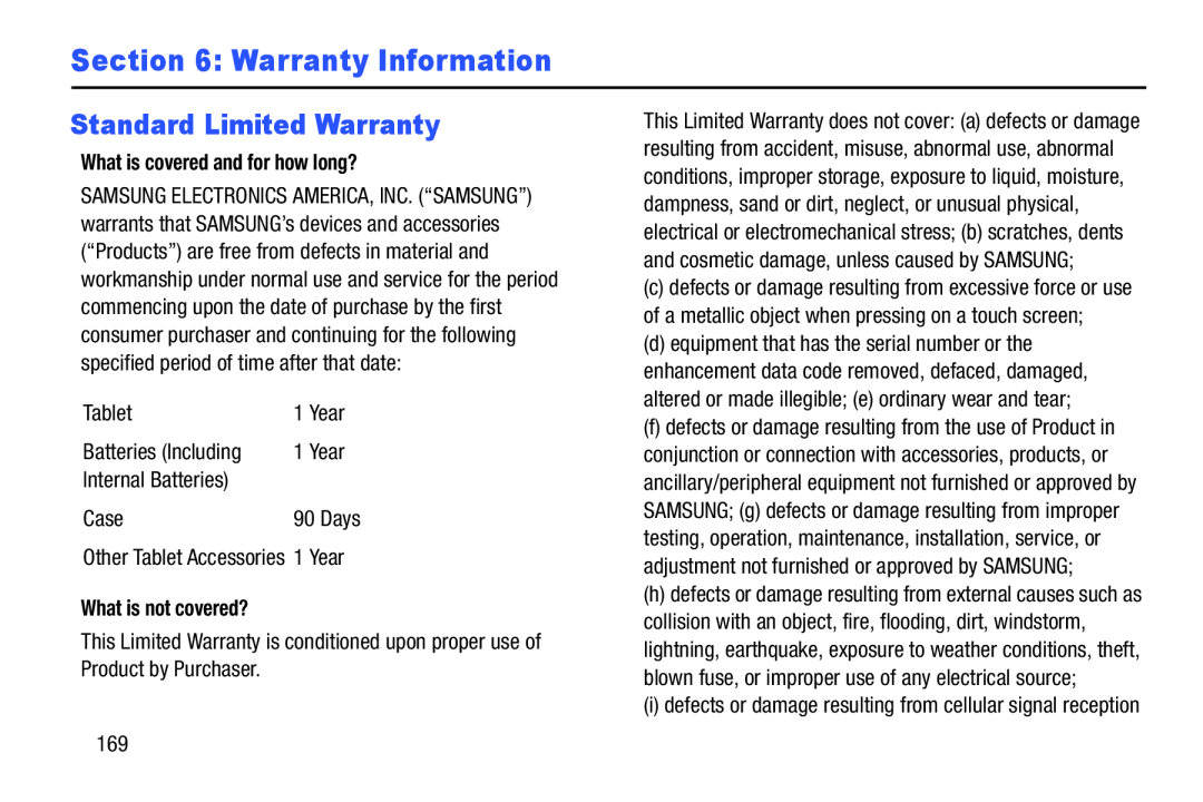 Standard Limited Warranty Section 6: Warranty Information