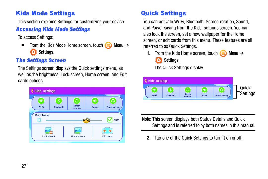 Accessing Kids Mode Settings The Settings Screen