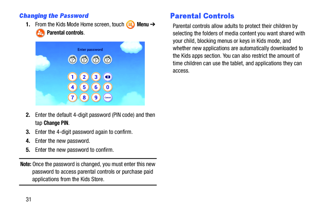 Changing the Password Parental Controls