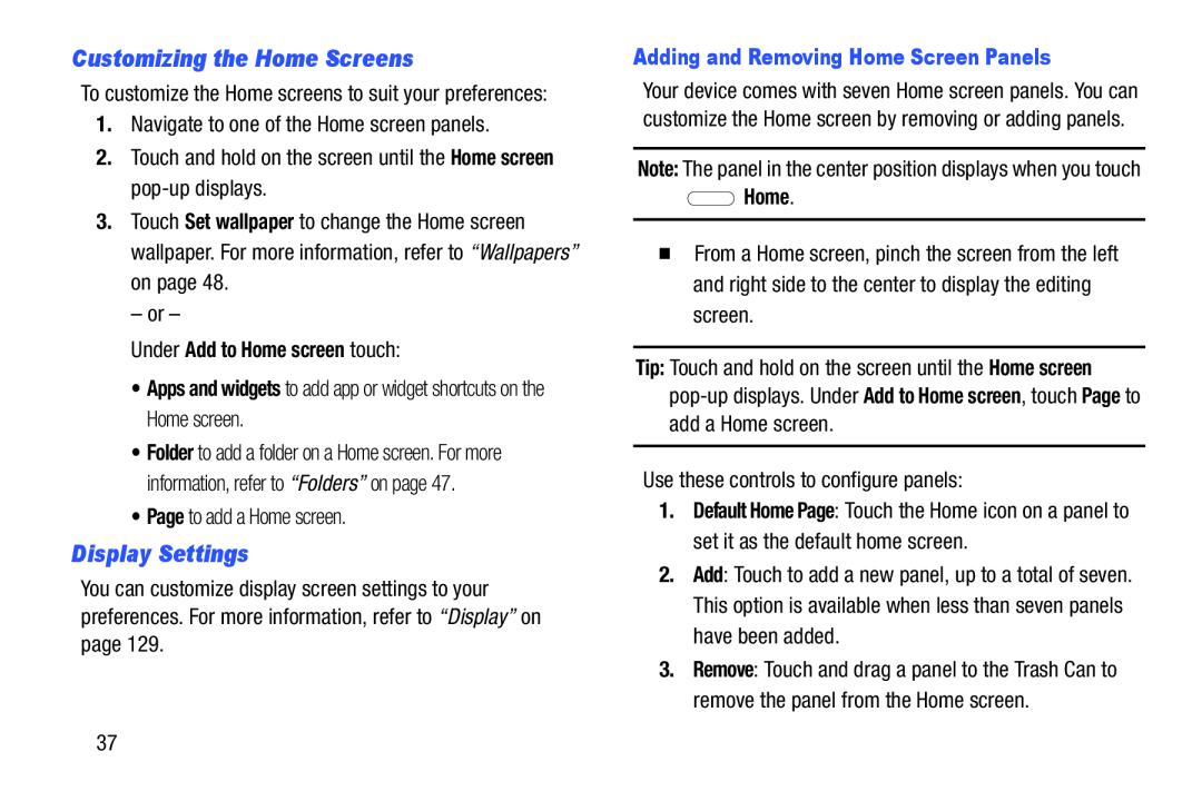 Customizing the Home Screens Display Settings