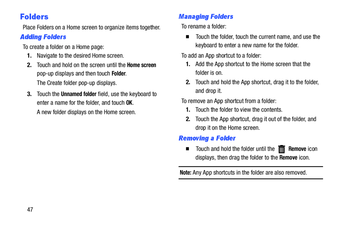 Adding Folders Managing Folders