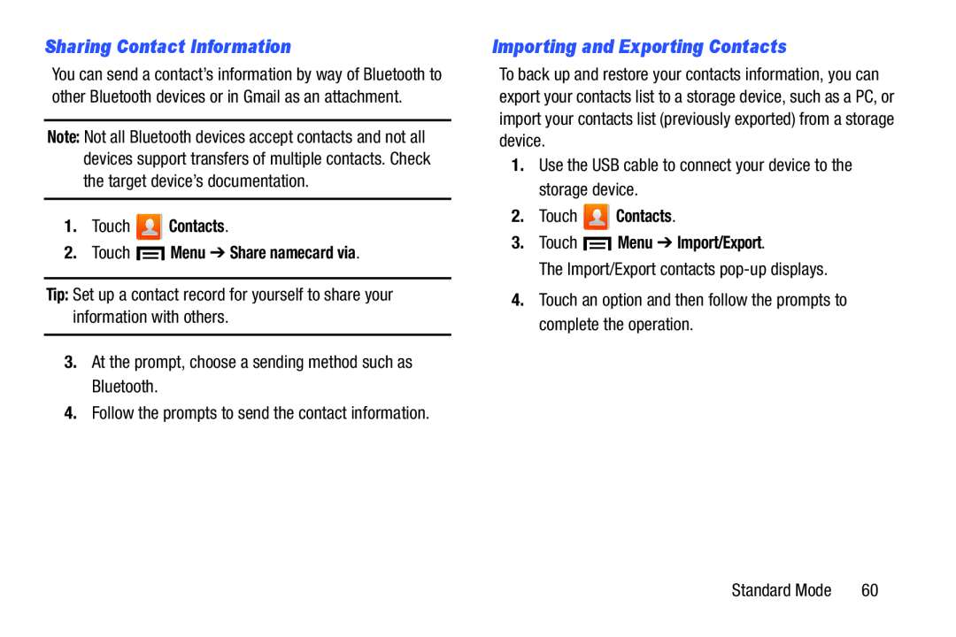 Sharing Contact Information Importing and Exporting Contacts