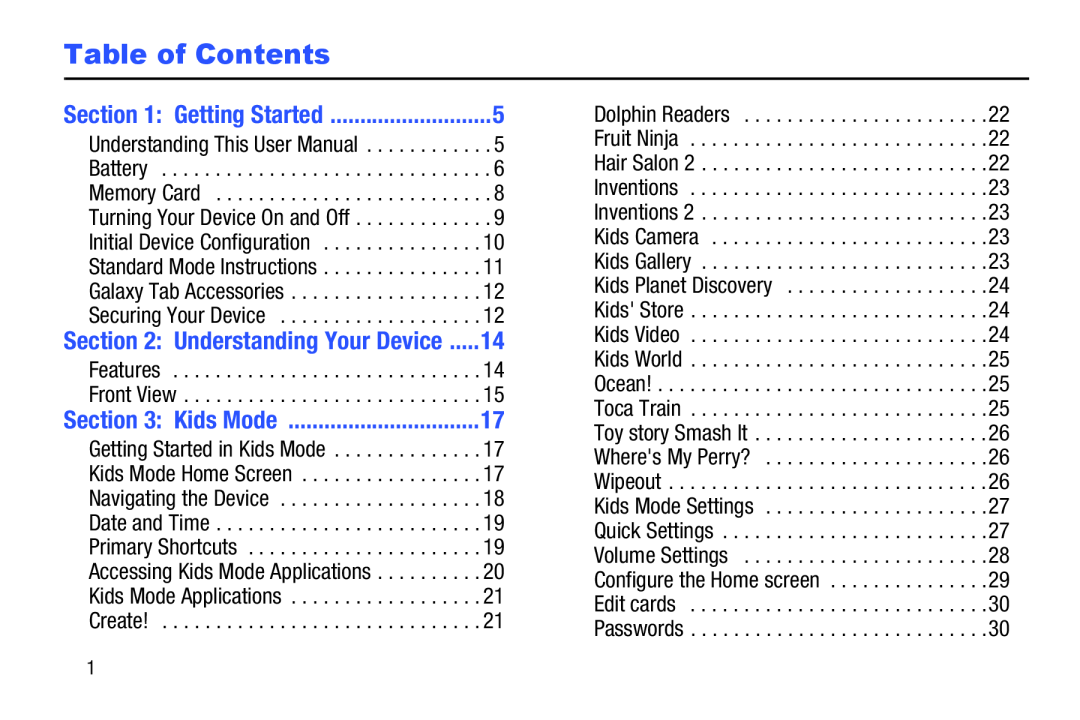 Table of Contents Galaxy Tab 3 7.0 Kids Wi-Fi