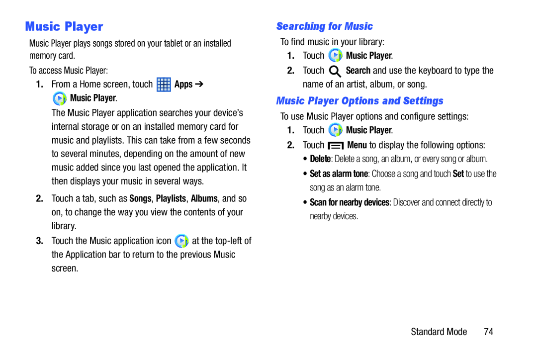 Music Player Options and Settings Galaxy Tab 3 7.0 Kids Wi-Fi