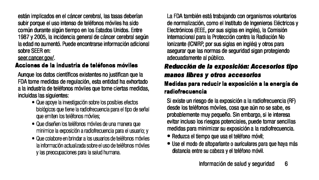 Medidas para reducir la exposición a la energía de radiofrecuencia Galaxy Tab 3 7.0 AT&T