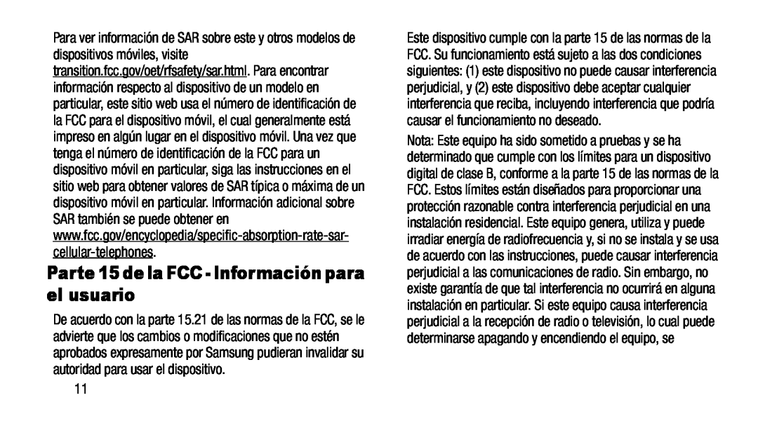 Parte 15 de la FCC - Información para el usuario Galaxy Tab 3 7.0 AT&T