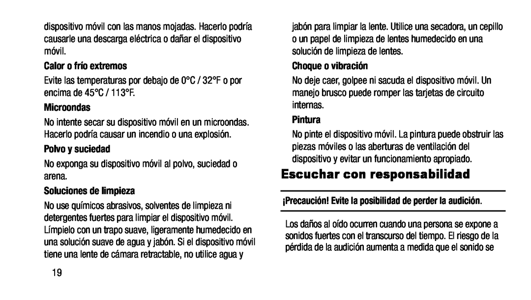 Evite las temperaturas por debajo de 0°C / 32°F o por encima de 45°C / 113°F Galaxy Tab 3 7.0 AT&T